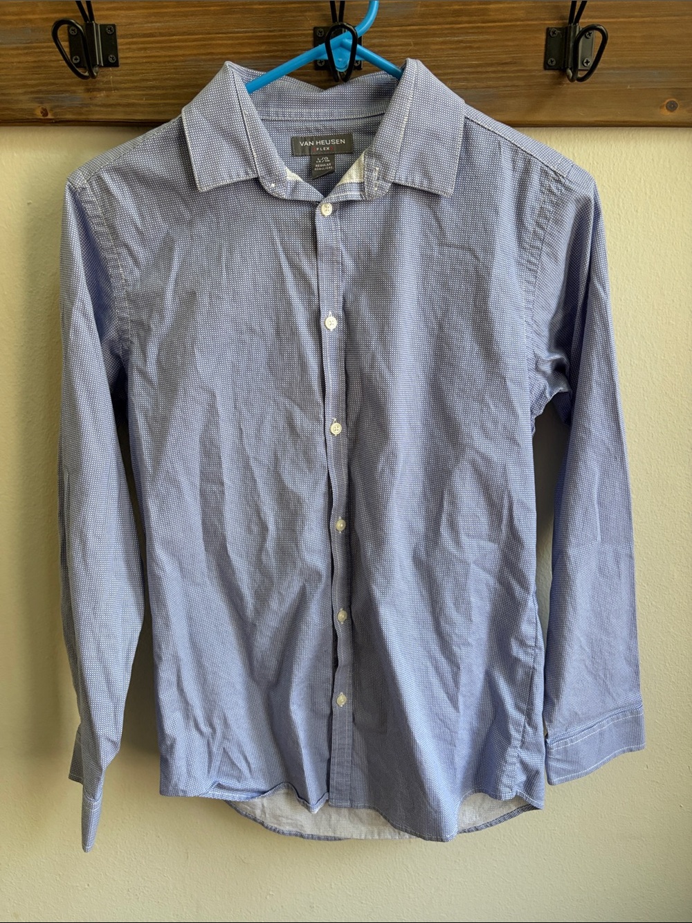 Van Heusen Light Blue Micro-Check Long Sleeve Dress Shirt